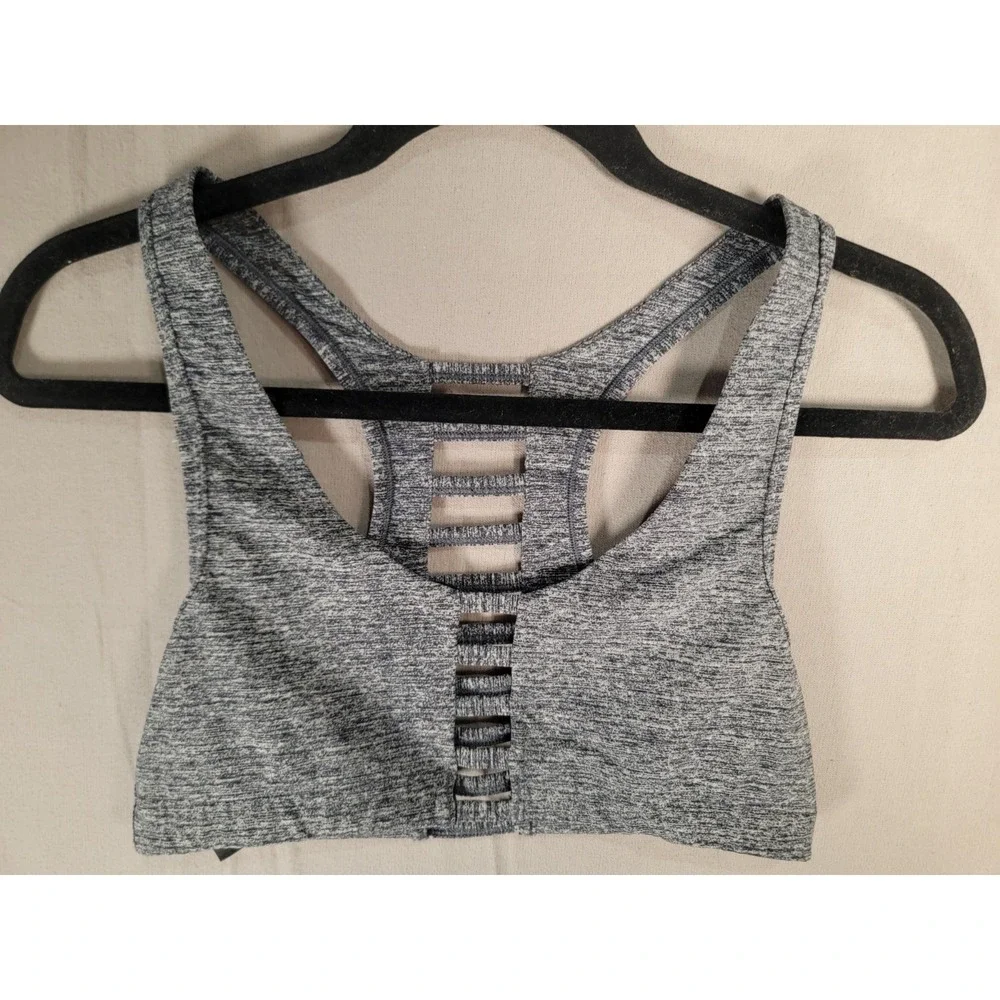 Victorias Secret PINK Ultimate Sports Bra Medium M Gray Caged Strappy Cutout Top